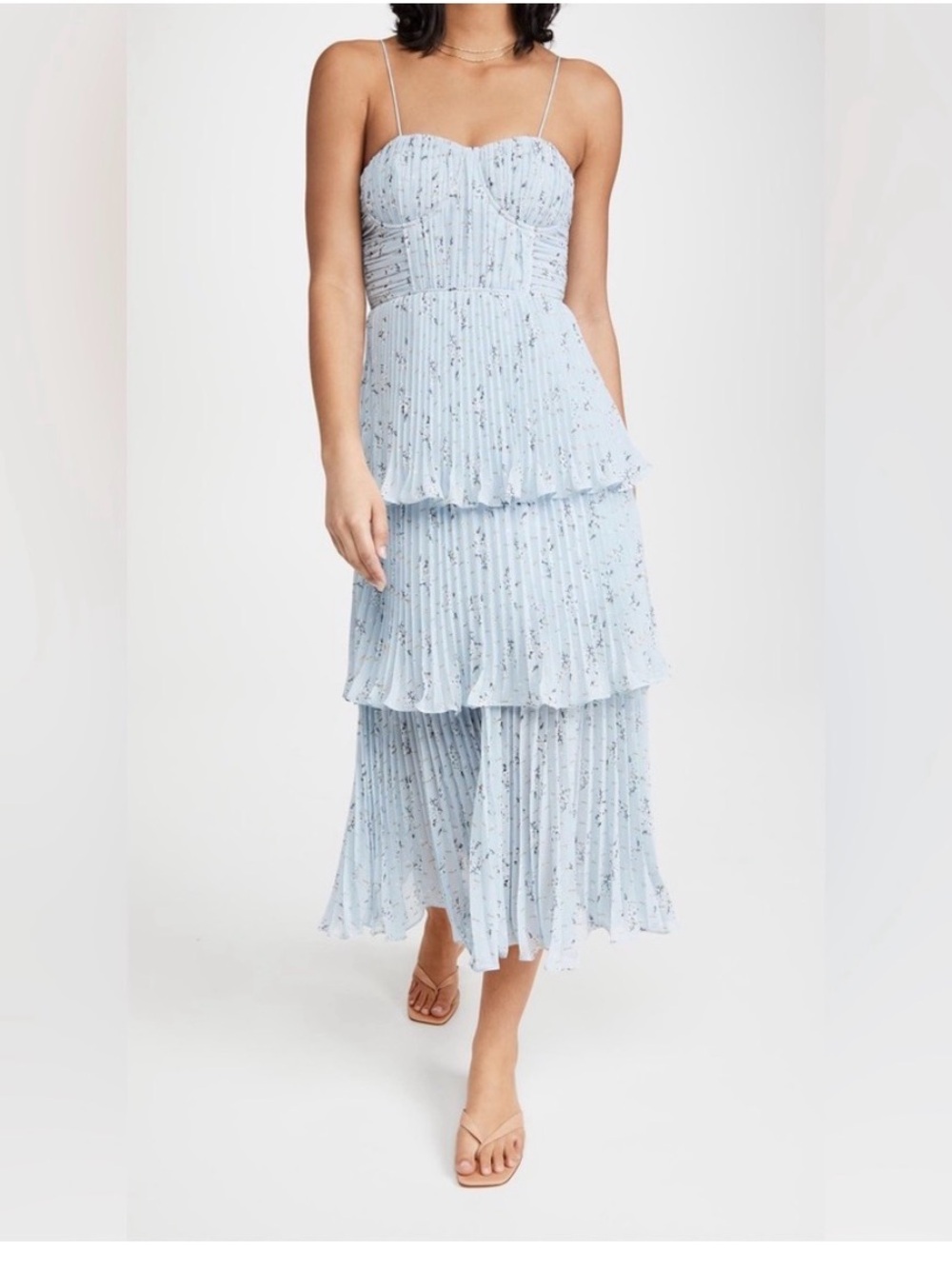 Self Portrait Blue Tiered Bustier Dress